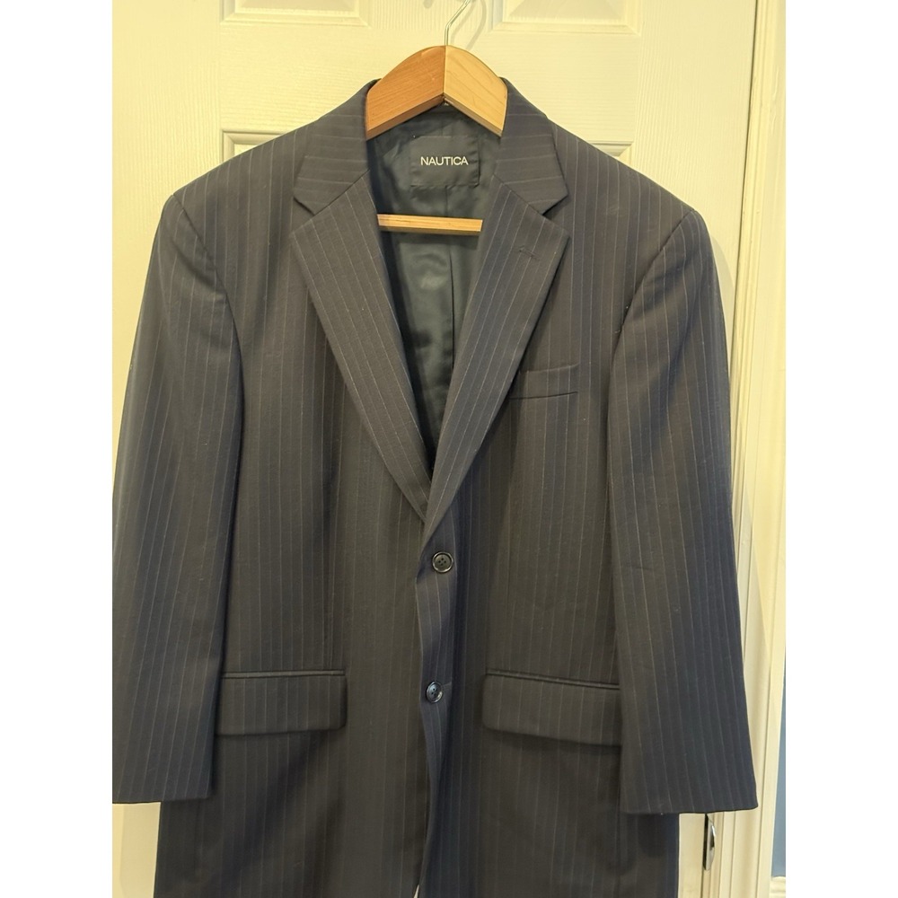 Nautica Navy Pinstriped Blazer Superior Tailoring Imported Fabric  42S w36